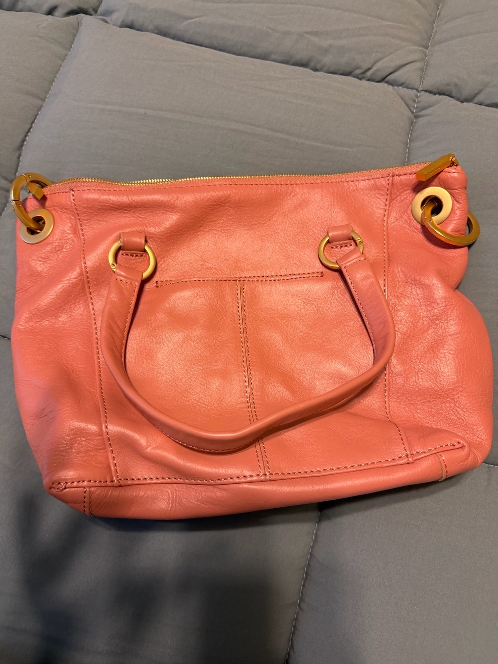 Hammitt Coral Leather Tote with Gold Rings